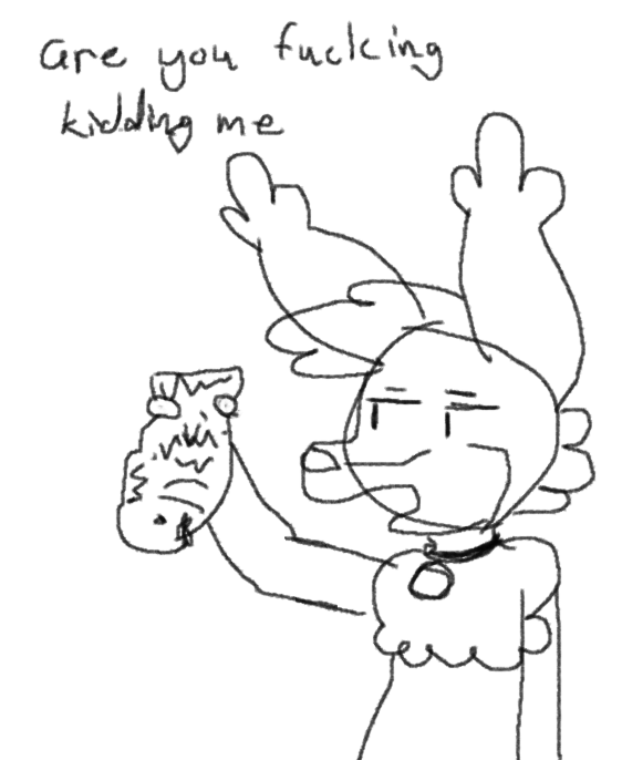 mouse doodle of lexy holding up a taiyaki saying "are you fucking kidding me"