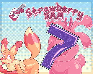 Strawberry Jam 7 (depicting Lexy bent over towards the camera with her tail up, and Cerise holding a large 7 as if she were about to insert it into Lexy)